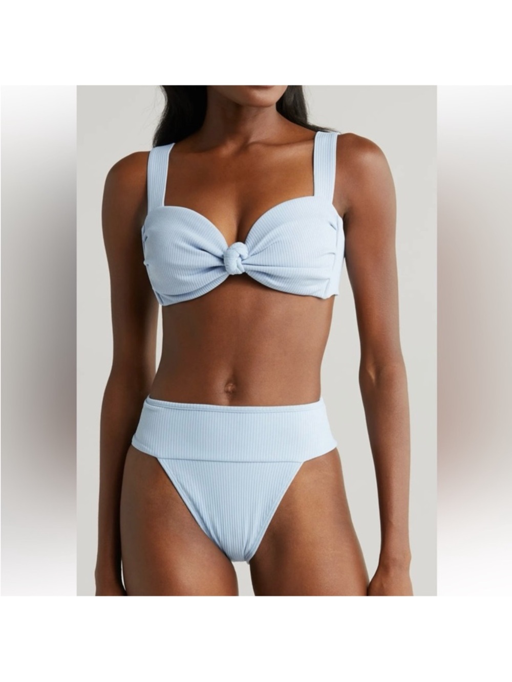 New Montce Hayden Knotted Rib Top and Tamarindo High Cut Bikini Bottom Set Large - Picture 3 of 10